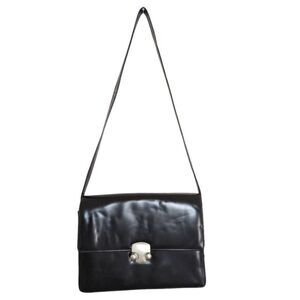 Vintage 90s Daniella black vinyl flap button lock clasp shoulder bag handbag
